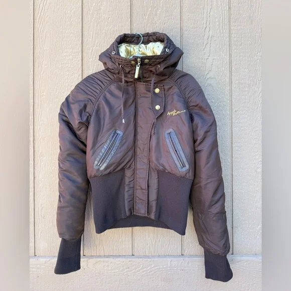 Y2K Rare Vintage Nelly’s Apple Bottoms Coat - Bling Gold Accents Down Size Large - Picture 1 of 16